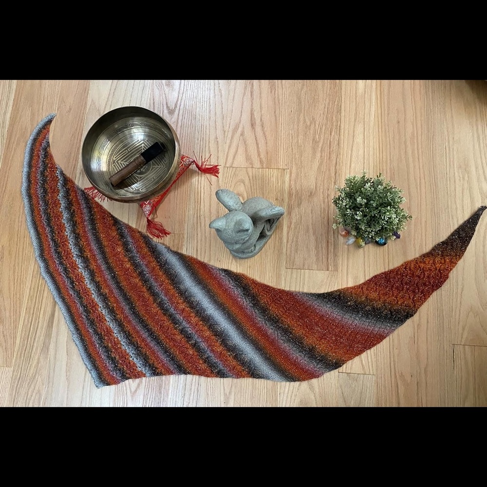 Beautiful hand knit uniquely designed shawl in sparkly fall colors